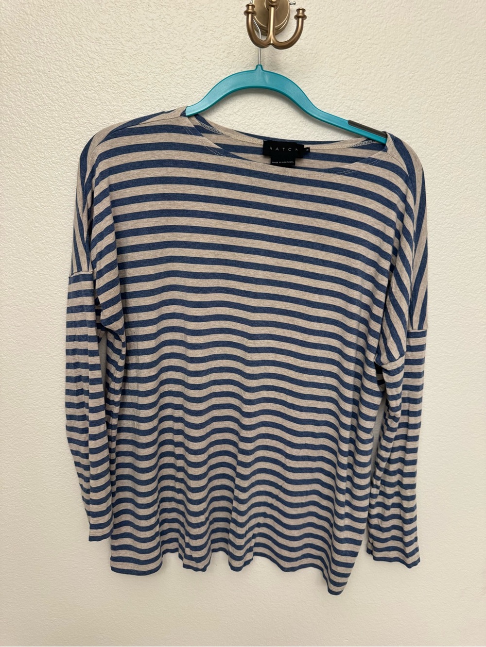 Hatch Blue and Cream Striped Long Sleeve Tee